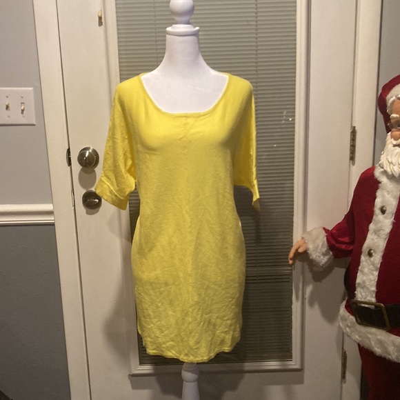 LIGHTLY LOVED SZ XL (FITS MORE LIKE 2X) RAVEL BANANA YELLOW SCOOP NECK BLOUSE - Picture 5 of 7